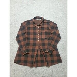 Soft Surroundings Women's Tunic Top Buffalo Check Black N Brown Size PM
